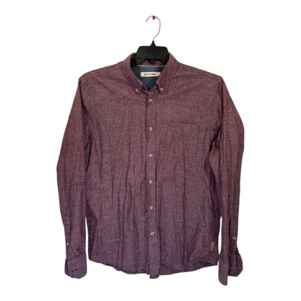 Ben Sherman Shirt Mens Size XL Burgundy Herringbone Fleck Mod Flannel Long Sleev